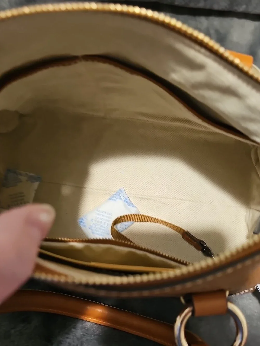 Dooney & Bourke Brown/Tan Leather Satchel with Detachable Strap